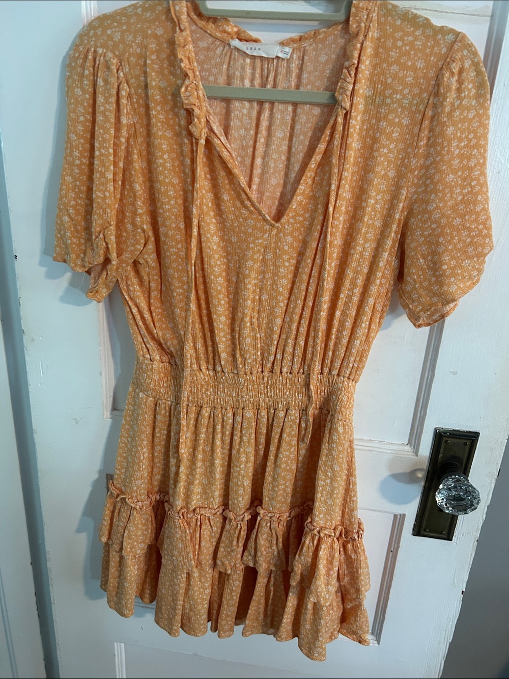 Lush Peach Floral Ruffle Mini Dress